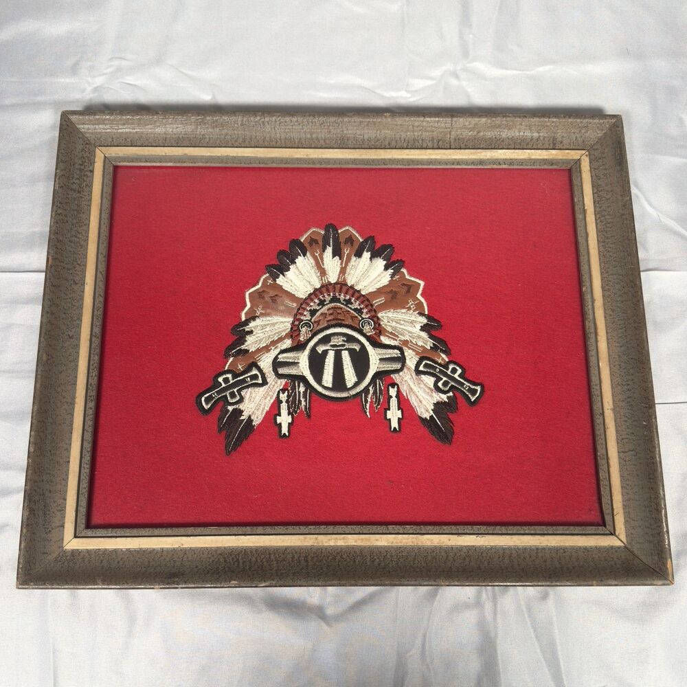 Vintage Native American Embroidery Art Framed Headdress Handmade 1996